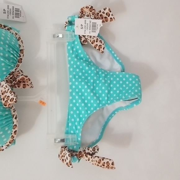 Blue White Polka  Dot Leopard Print Bikini Set Small - Picture 4 of 6